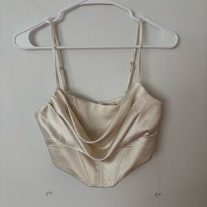 urban outfitters kiss the sky ivory champagne silk satin cowl neck crop corset